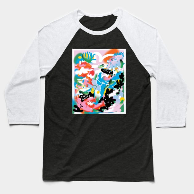 A beautiful mess - Contemporary Illustration Figure Floral Shapes Gradient Style Baseball T-Shirt by maganagoes